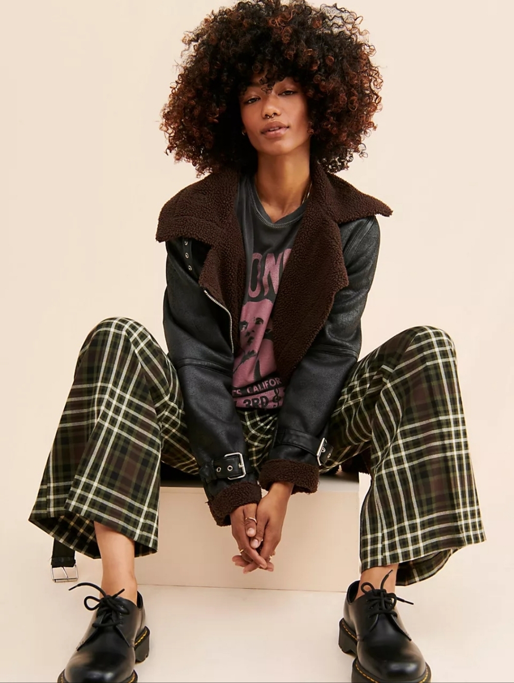 Free People Plaid Jules Pants Green Plaid Wide-Leg Trousers - Picture 3 of 14
